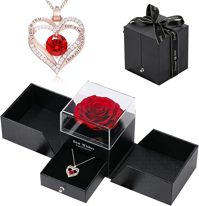 Yabesty Preserved Rose with Love Necklace Jewelry Gift Set, Hand-Made Rose Flower Gifts for Her on Christmas Day,Mother's ...