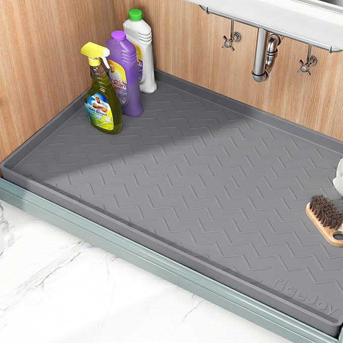 TigeJoy 34" x 22" Under Sink Mats for Kitchen Waterproof, Leak-Proof Silicone Mat Sink Protector and Cabinet Liner, Kitche...