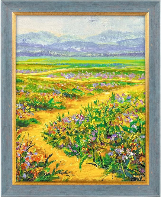 Golden State Art, 11x14 Ornate Vintage Finish Picture Frame with Acrylic Plexiglass, Blue with Gold Color