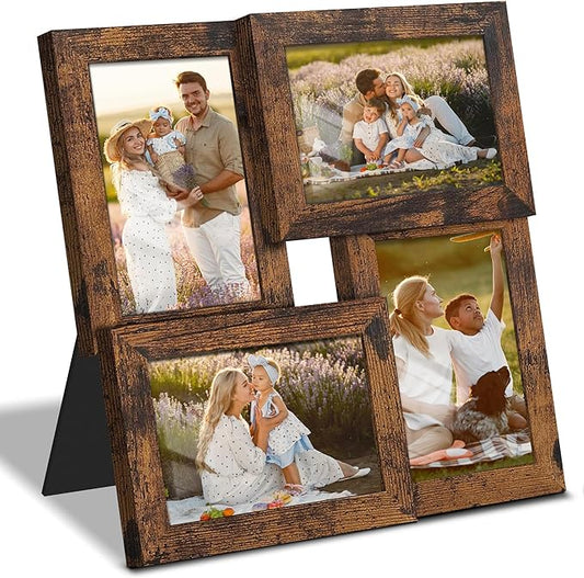DUENPY 4x6 Collage Picture Frame Tempered Glass Front, Displays Four 4x6 Photo, Family Photo Collage Frame, Wall Decor Wal...