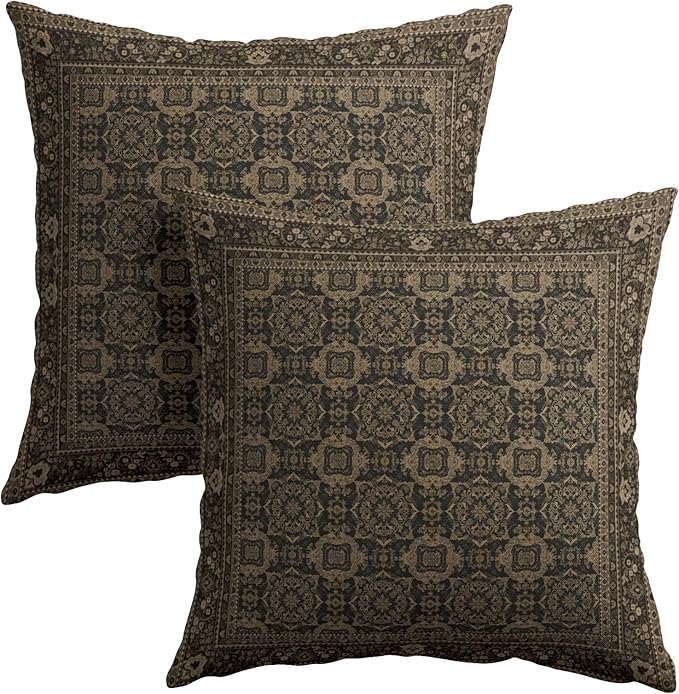Brown Antique Tabriz Rug Print Pillow Covers 12x12 Inches Retro Turkish Throw Pillow Case Set of 2 Vintage Floral Block Pr...