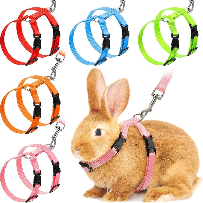 Outus 5 Pieces Adjustable Rabbit Harness and Leash Set Escape Proof Bunny Harness Vest for Pet Running Walk Jogging Bunny ...