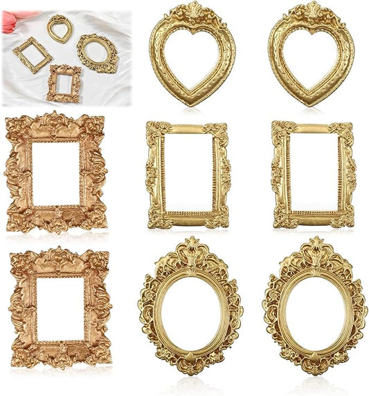 HJZHII 8 Pcs Vintage Resin Picture Frames, Gold Antique Photo Frame Mini Picture Frames Small Antique Ornament TableTop Sm...