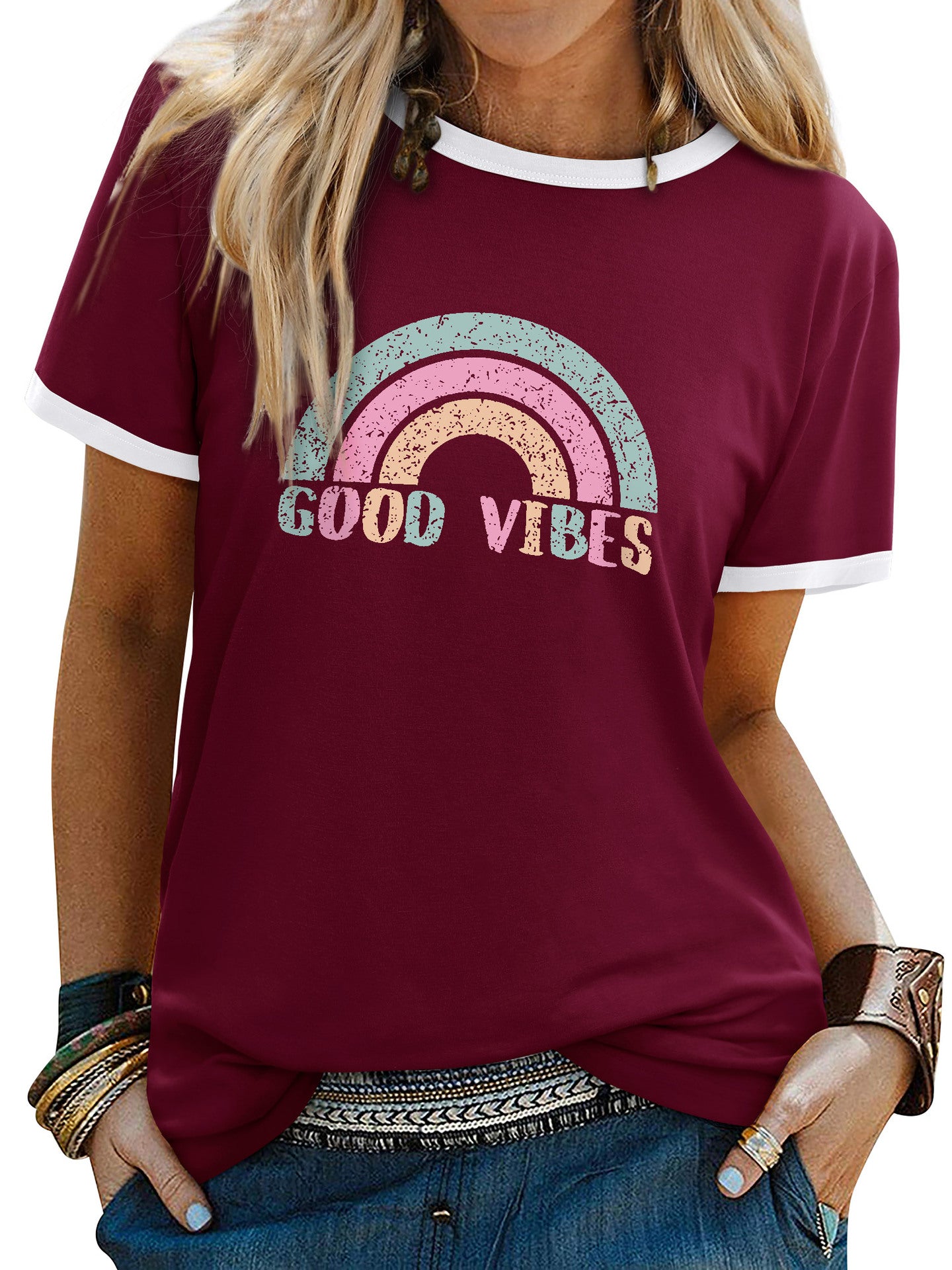 Womens Minimalist Printed Fashion Casual Short-sleeve