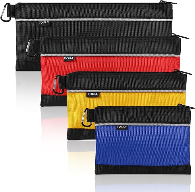COIDEA 4 Pack Tool Pouch, Small Tool Bag with Zipper, 1680D Oxford Waterproof Multipurpose Tool Pouches with Carabiner for...