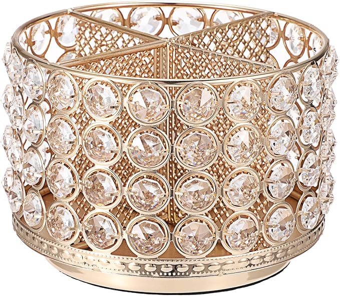 Hipiwe Crystal Vanity Organizer 360 Rotating Makeup Brush Holder Spinning Cosmetic Brushes Display Holder Gold Vanity Stor...