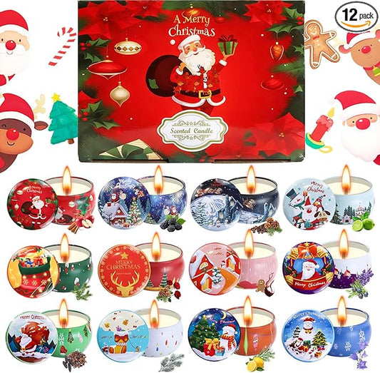 12 Pack Christmas Scented Candles with Natural Soy Wax, Long Lasting Aromatherapy Soy Candles for Home Scented, Christmas ...