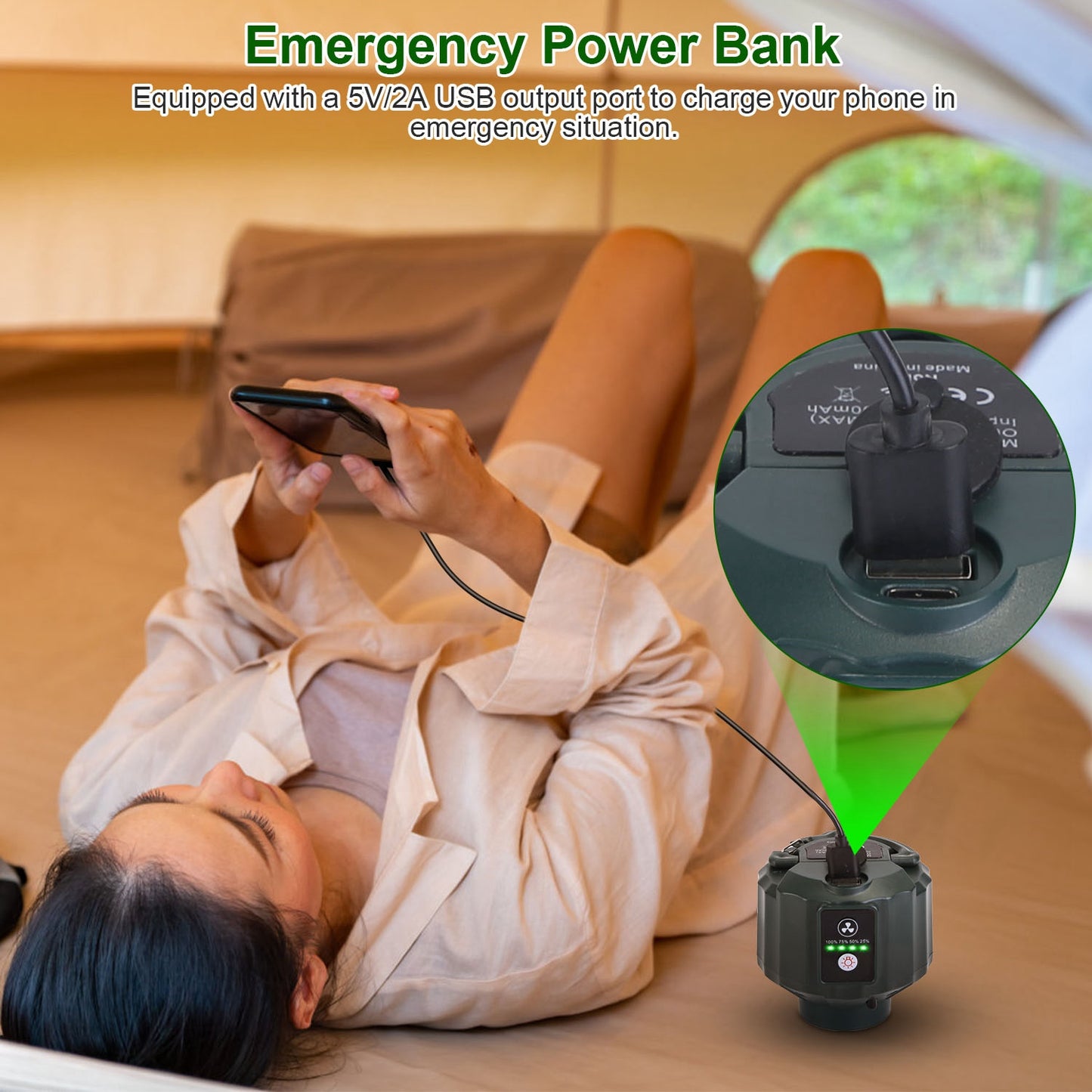 5200mAh Or 10400mAh Options -- 1Pc Portable Camping Ceiling LED Fan  USB Battery Powered Hanging Tent Lantern Fan Power Bank With 3 Fan Speed 3 Light Brightness Smart Timer Remote Control