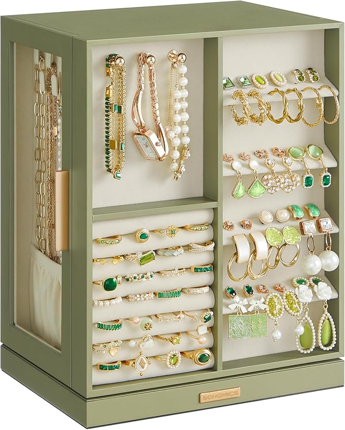 SONGMICS Jewelry Box 360° Rotating, Jewelry Storage Case with 5 Drawers, Jewelry Organizer, Glass Window, Spacious, Vertic...