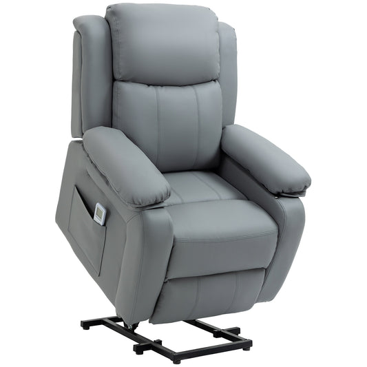 Riser And Recliner Chair With Massage, Power Lift Recliner Chair For Elderly With Remote Control, Extended Footrest, Dual Side Pockets, Overstuffed Electric Reclining Armchair, Grey