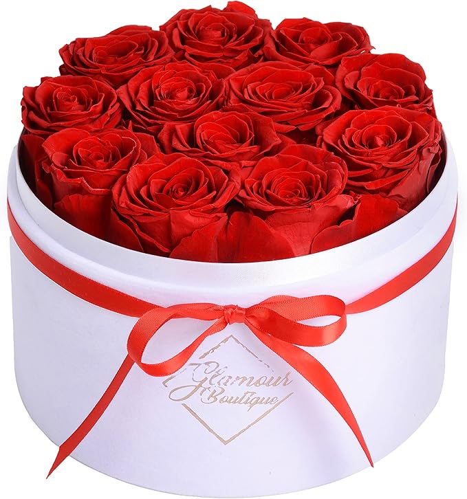 GLAMOUR BOUTIQUE Flowers Forever Gift Box, 12 Real Preserved Roses in Velvet Box, Floral Gift for Her, Mom or Wife for Bir...
