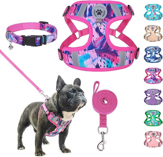 BEAUTYZOO Dog Harness Collar and Leash Set, No-Pull Step in Dog Harness for Large Dogs, Reflective No-Choke Puppy Vest Har...