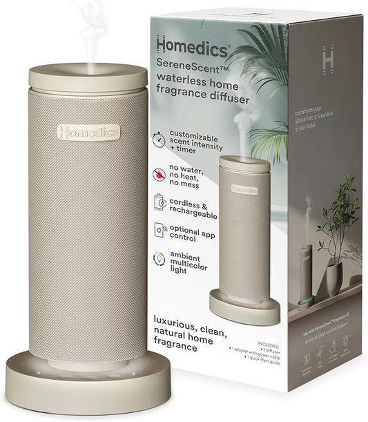 Homedics SereneScent Mini Fabric Rechargeable Waterless Diffuser, Cordless Aromatherapy Device, Use with SereneScent Oil 1...