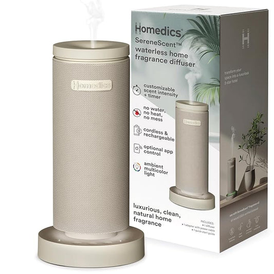 Homedics SereneScent Mini Fabric Rechargeable Waterless Diffuser, Cordless Aromatherapy Device, Use with SereneScent Oil 1...