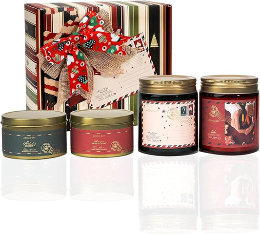 Aroma Bay 4 Pack Glass Jar & Tin Candle with Card, Valentine's Gift for His/Her, Birthday Gifts for Women/Men, BBF Gift, L...