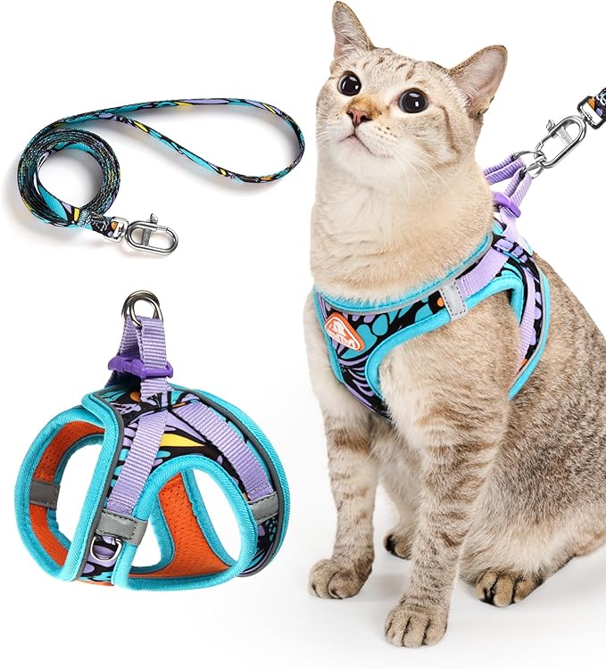 PetThem Upgraded Cat Harness and Leash Set - Step-in Escape Proof Adjustable Cat Harness, Comfortable Soft Lightweight, Re...