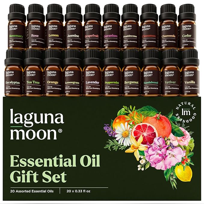 Lagunamoon Essential Oils Set, Top 20 Gift Set Oils for Diffusers, Humidifiers, Aromatherapy, Candle Making Scents, Cars &...