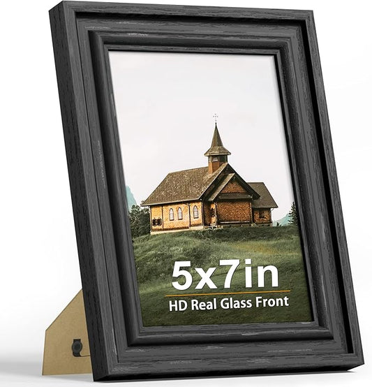 PEALSN 5x7 Picture Frame with Real Glass Front and Black Backboard, Wall Gallery Photo Frames for Wall Mounting or Tableto...
