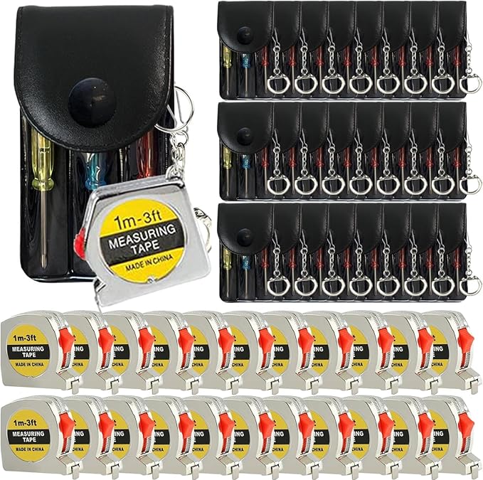 72 Pcs Mini Screwdriver Keychain Tape Measure Keychains Set Retractable Keychain Tape Measure Mini Screwdrivers in Pouch K...