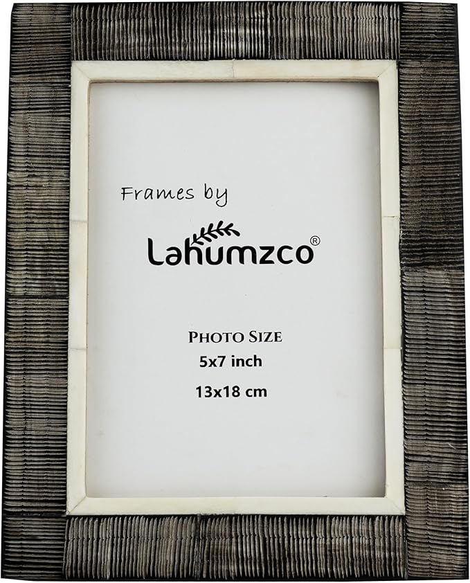 Lahumzco Horn and Bone Photo Frame 5x7 Inch – Black and White Decorative Picture Frame with Hand-Engraving Technique – Rus...
