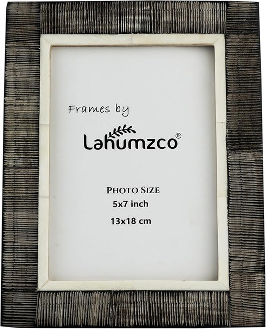Lahumzco Horn and Bone Photo Frame 5x7 Inch – Black and White Decorative Picture Frame with Hand-Engraving Technique – Rus...