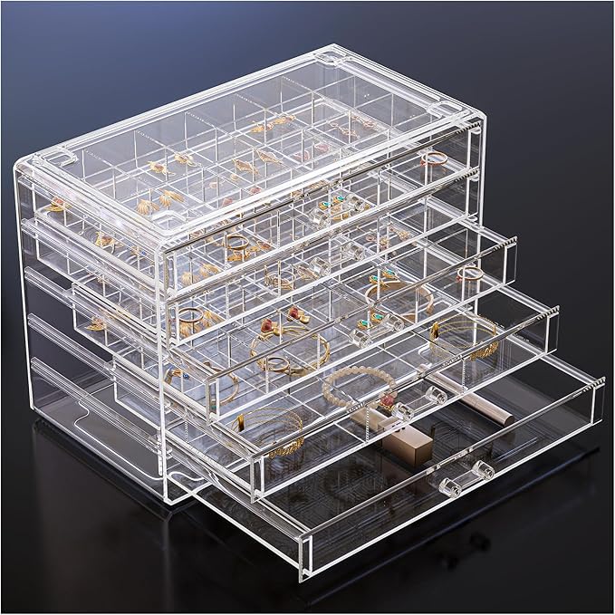 ProCase Acrylic Earrings Holder Organizer Box, Large Clear Earring Jewelry Storage Transparent Stackable Drawers Jewelry D...