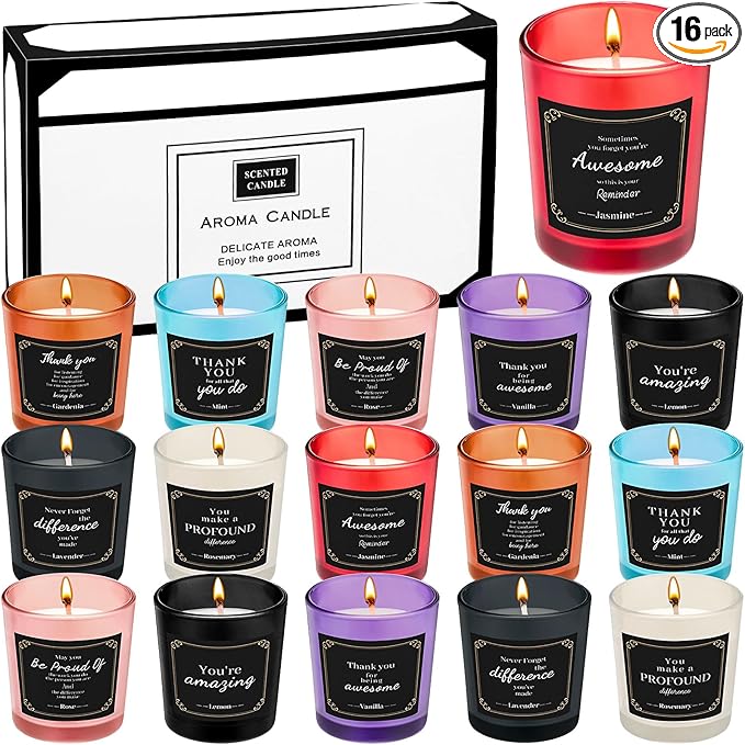 MTLEE 16 Pack Scented Candles Gifts Set Aromatherapy Soy Wax Candles Bulk Scented for Bridesmaid Birthday Valentine Mothe...