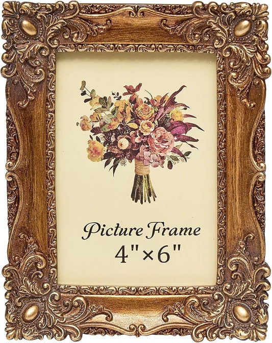 JANDERART Vintage Picture Frame 4x6 Inch, Antique Ornate Photo Frames with Glass Front, Retro Carving, Tabletop & Wall Han...