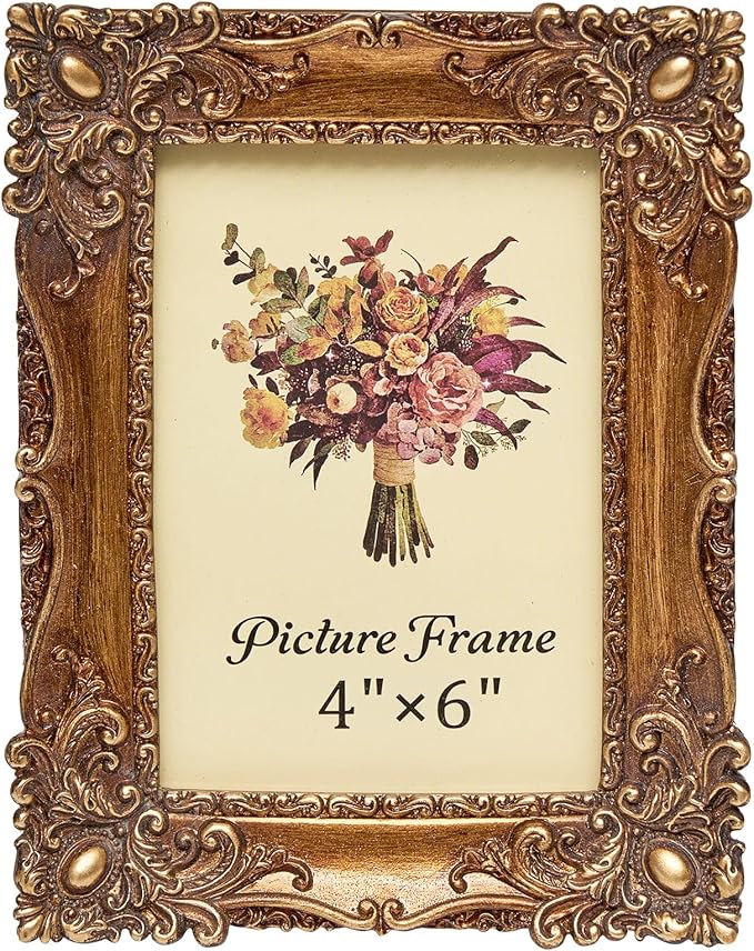 JANDERART Vintage Picture Frame 4x6 Inch, Antique Ornate Photo Frames with Glass Front, Retro Carving, Tabletop & Wall Han...