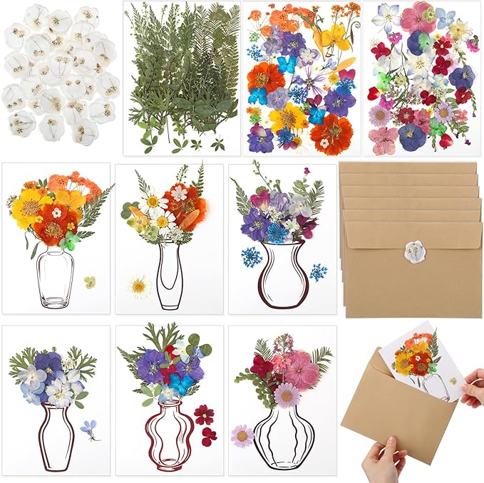 Dunzoom 30 Set DIY Wedding Greeting Cards with Envelopes Wedding Thank You Dried Flowers Pressed Flower Cards Handmade Car...