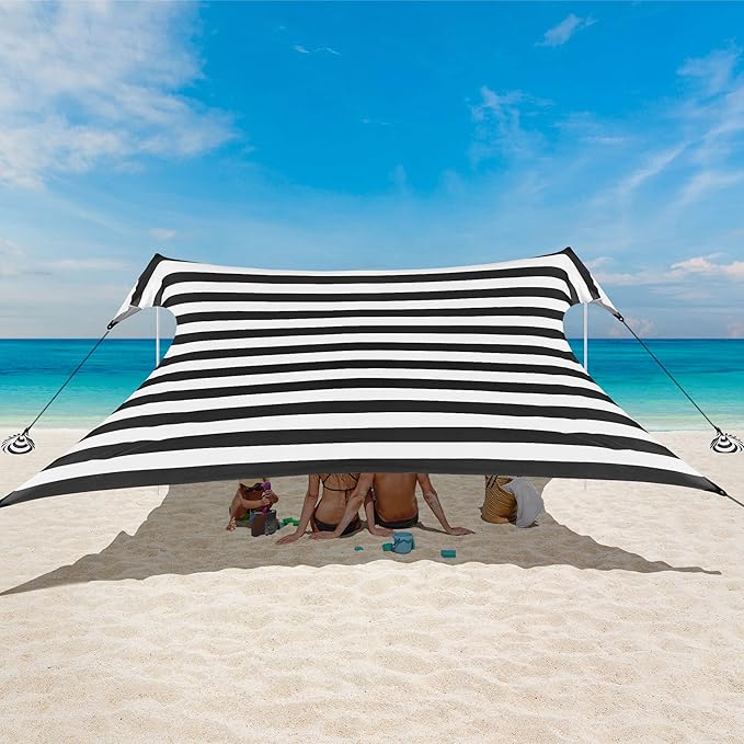Beach Tent, Beach Canopy Sun Shade UPF 50+, Portable 10×10 FT Camping Sun Shelter with Sandbags, Poles, Ground Pegs and An...