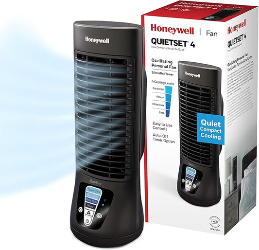 Honeywell HTF210B QuietSet Personal Table Fan, Black – Oscillating Personal Fan with Quiet Operation and 4 Levels of Power...