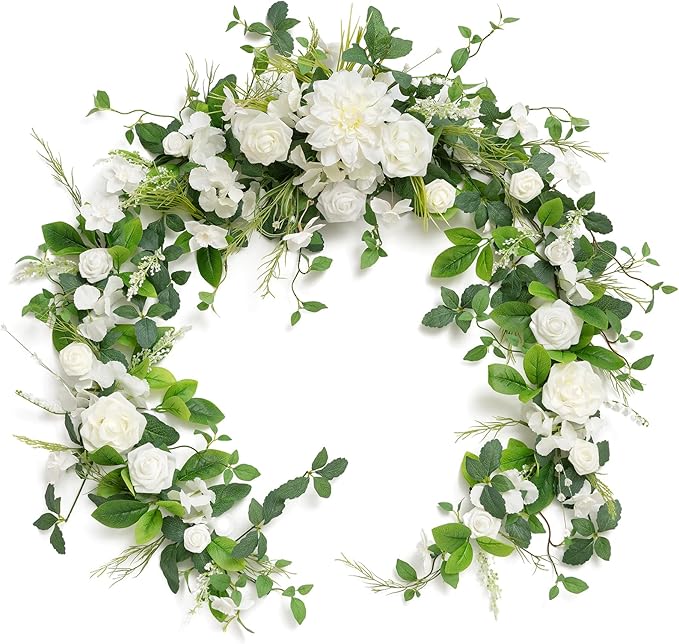 Ling's Moment Flower Garland - 6FT Eucalyptus & Rose - Sweetheart Table Decor for Wedding Reception, Artificial Floral Gar...