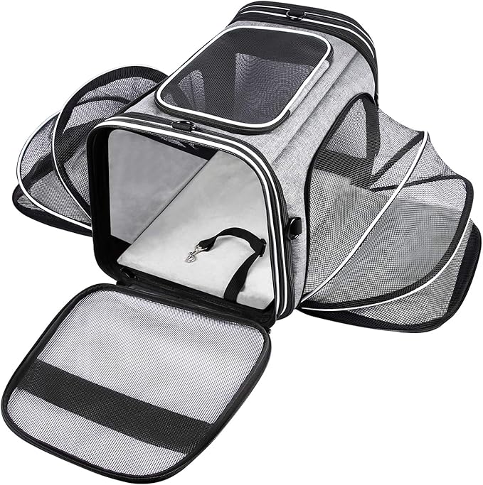 MASKEYON TSA Airline Approved Soft Sided Pet Carrier Top Loading 4 Side Expandable Large Travel Cats Carrier Collapsible w...