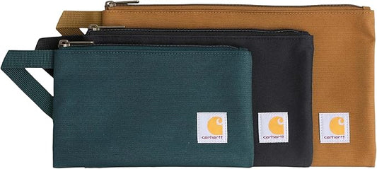 Carhartt Utility Zipper Pouch Set, Durable Water Repellent Organizers Sold in Sets of Three, Carhartt Brown/Black/Greenstone