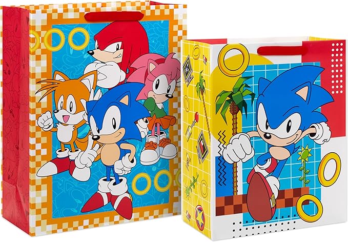 Hallmark Sonic the Hedgehog Gift Bags for Kids, Gamers (2 Bags: 1 Large 13", 1 Extra Large 15") for Birthdays, Back to Sch...