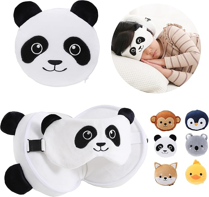 ecoZen Lifestyle Travel Neck Pillow with Eye Mask - Kids Travel Pillow for Sleeping - Toddler Travel Essential and Travel ...