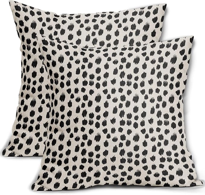Black Cream Polka Dot Pillow Covers 20x20 Set of 2 Outdoor Modern Art Throw Pillows Boho Design Brush Strokes Decorative P...