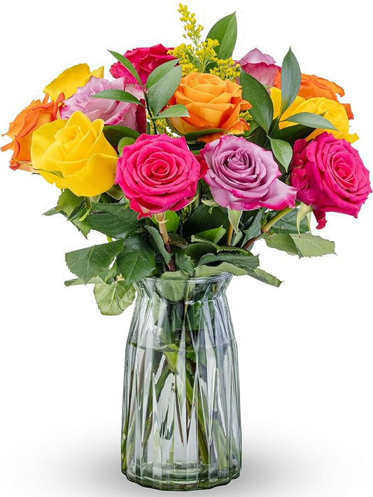 Benchmark Bouquets - One Dozen Long Stem Roses Bouquet Assorted Colors - Fresh Flowers for Delivery - Mothers Day Flowers...