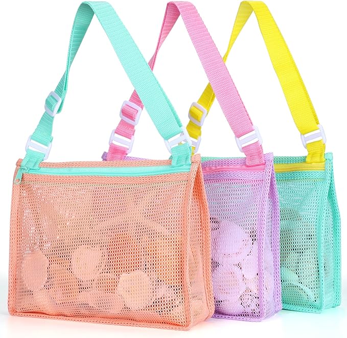 Tagitary Beach Toy Mesh Beach Bag Kids Shell Collecting Bag Beach Sand Toy Shells Beach Toys Swimming Accessories for Boys...
