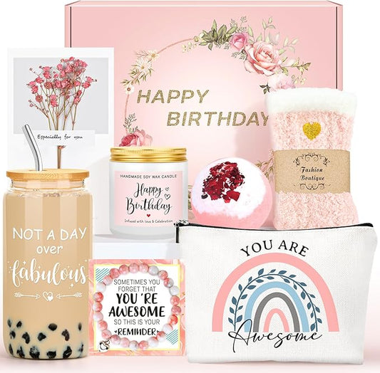 Birthday Gifts for Women Unique Happy Birthday Gifts Ideas for Her Pink Friendship Gift Box for Woman Present Baskets for ...
