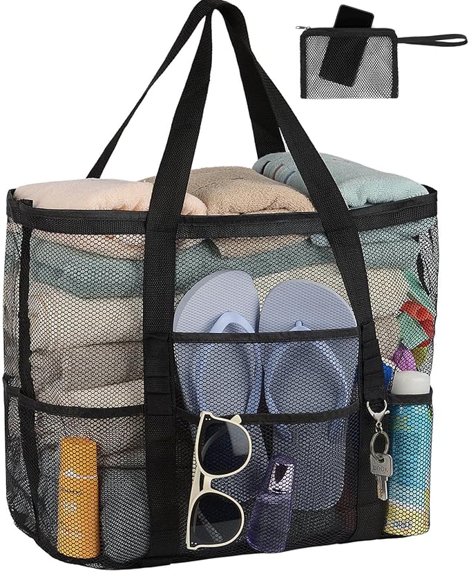 iminuo Mesh Beach Bag Vacation Essentials - Large Tote Pool Bag for Women Vacation Essentials Beach Accessories