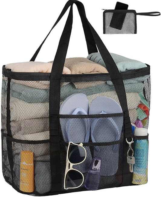 iminuo Mesh Beach Bag Vacation Essentials - Large Tote Pool Bag for Women Vacation Essentials Beach Accessories