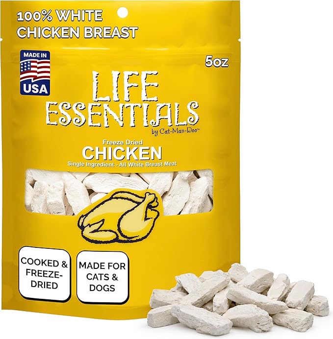 Life Essentials by Cat-Man-Doo Freeze Dried Chicken Dog & Cat Treats, Healthy Single Ingredient Training Treats for Dogs, ...
