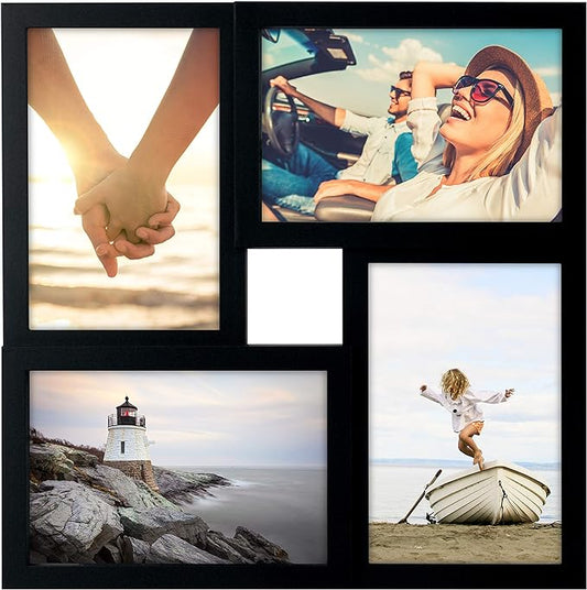 Malden International Designs Collage Picture Frame for Wall, Holds Four Photos : 2-6x4 and 2-4x6 Inch - Black Plastic, Wal...