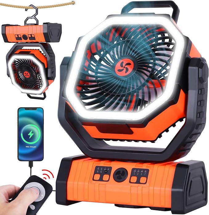 TDLOL 20000mAh Emergency Battery Powered Fan & LED Light, Battery Operated Rechargeable Fan for Power Outage, Car Defrosti...