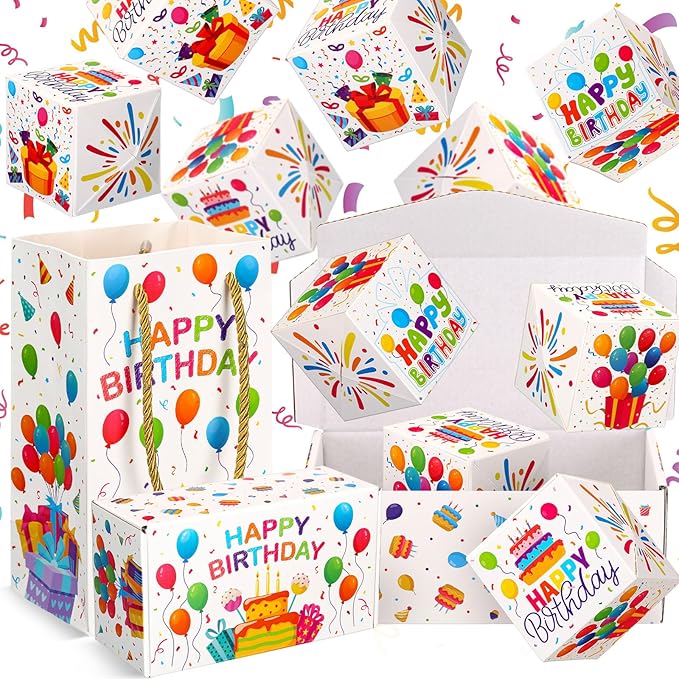 Tenceur 14 Pcs Happy Birthday Exploding Gift Box Set 12 Bounces Boy or Girl Folding Bouncing Gift Box Funny Pop out Money ...