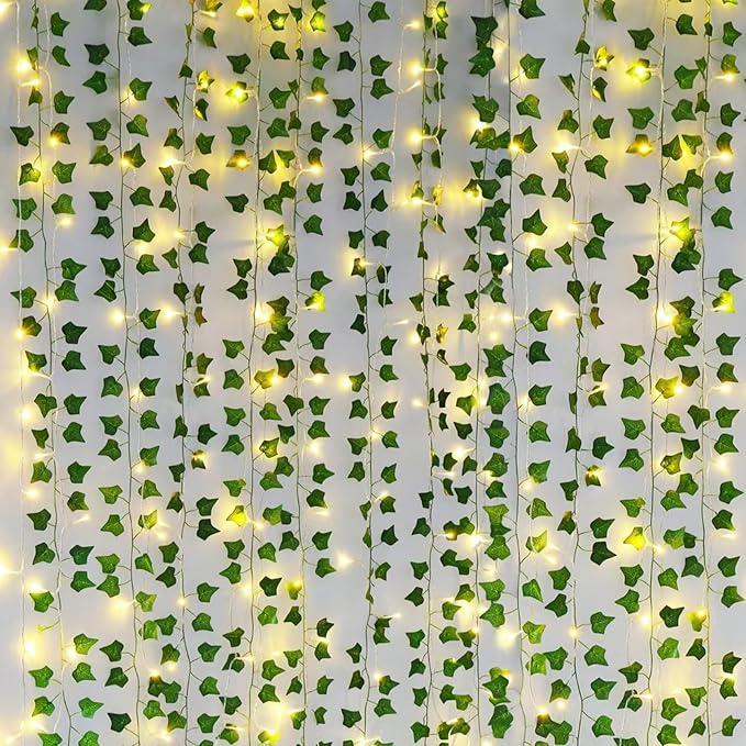 Freyalife Fake Vines for Room Decor(12 Pack 84 FT),with CE Certified 80 LED String Lights,Artificial Plant Ivy for Aesthet...