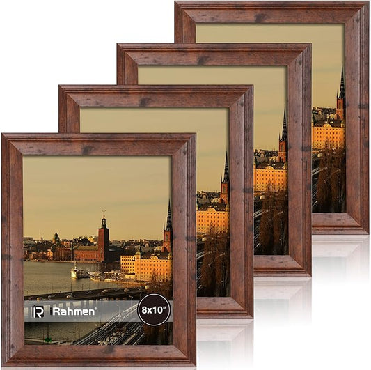 iRahmen 8x10 Picture Frame Set of 4, Brown Rustic Vintage Photo Frame with Real Glass, 8 x 10 Frames for Wall Mount and Ta...