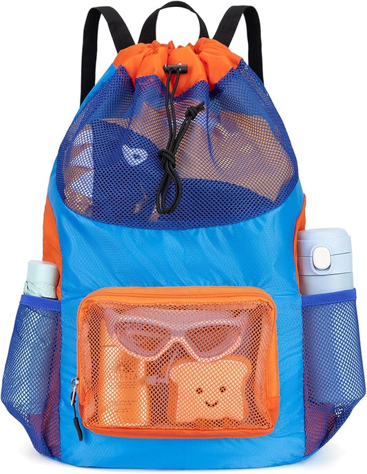 Veious Swim Bag for Kids Mesh Beach Backpack for Boys Lightweight Drawstring Beach Bag Swimming Pool Sports Gym String Bag...